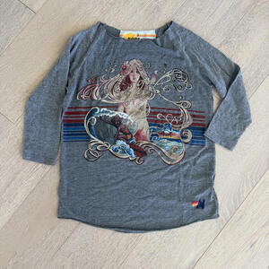 RARE Vintage Aviator Nation Women's Gray Mermaid Surfing Long Sleeve Shirt